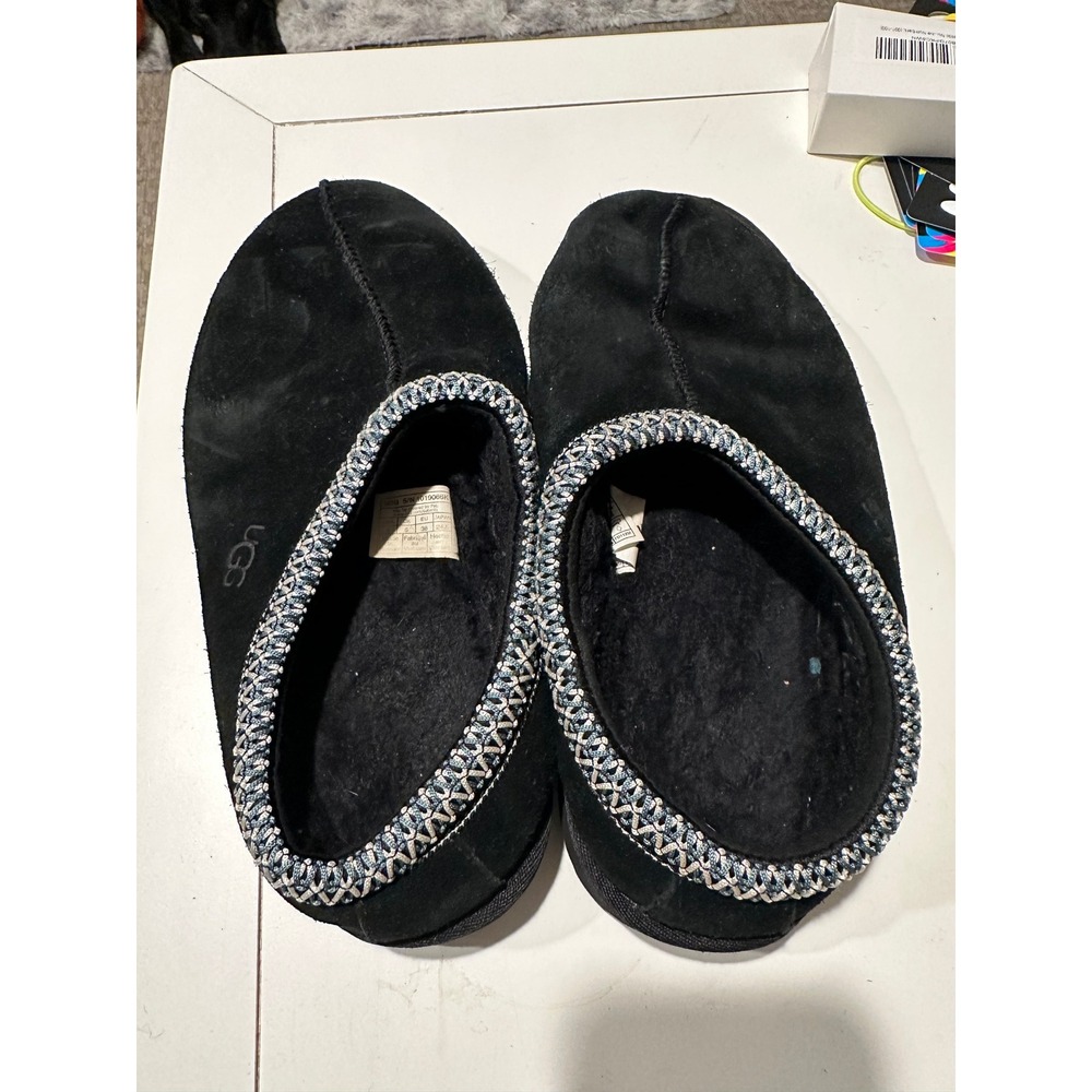 UGG Tasman Black Suede Sheepskin Slippers Mens 6 Womens 8 5950